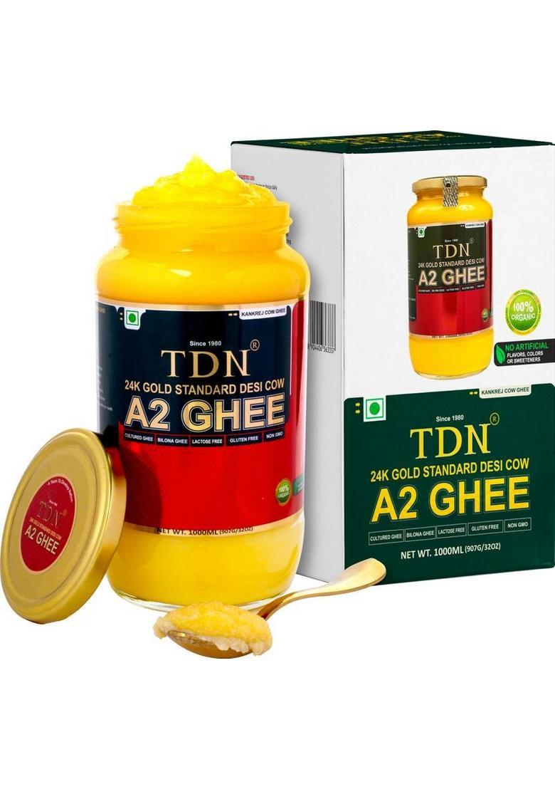 Tdn A2 Ghee| Curd Churned Bilona Ghee|Organic Ghee|A2 Cow Desi Ghee Glass Bottle (1 L)