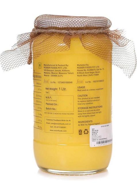 Rosier A2 Cow Ghee, Traditional Bilona Method, Pure, Natural And Healthy Ghee Glass Bottle (1 L)