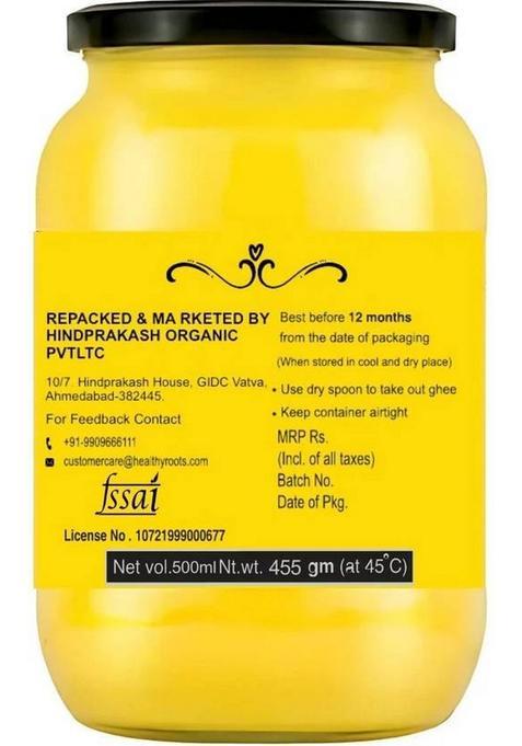 Healthy Roots 100% Pure A2 Desi Ghee 500Ml Traditional Method Mason Jar (500 G)