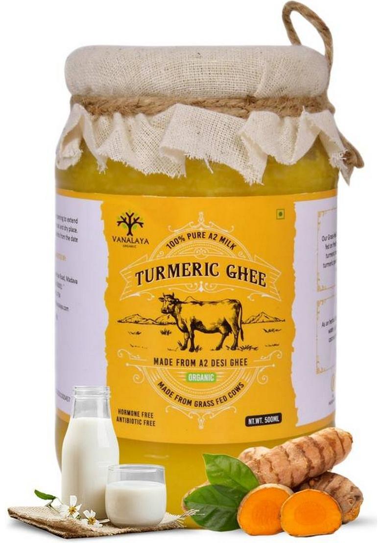 Vanalaya Turmeric Infused Desi Cow Ghee For Joint Pain And Digestion 500Ml Glass Bottle (500 Ml)