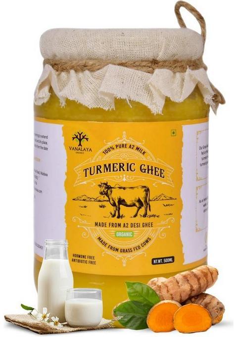 Vanalaya Turmeric Infused Desi Cow Ghee For Joint Pain And Digestion 500Ml Glass Bottle (500 Ml)