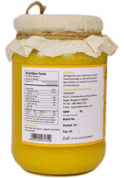 Vanalaya Turmeric Infused Desi Cow Ghee For Joint Pain And Digestion 500Ml Glass Bottle (500 Ml)