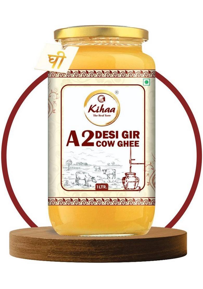 Kihaa Organic Ghee| A2 Cow Desi Pure,Natural & Health Glass Bottle (1 L)
