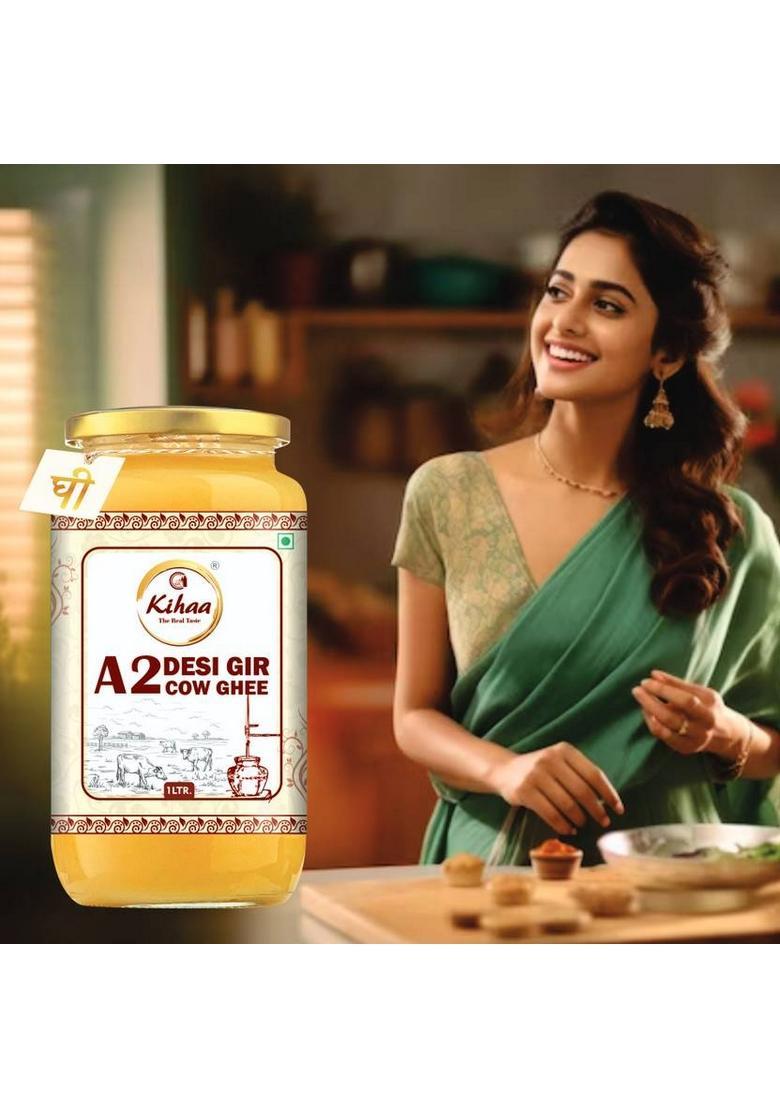 Kihaa Organic Ghee| A2 Cow Desi Pure,Natural & Health Glass Bottle (1 L)