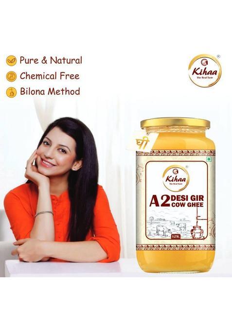 Kihaa Organic Ghee| A2 Cow Desi Pure,Natural & Health Glass Bottle (1 L)