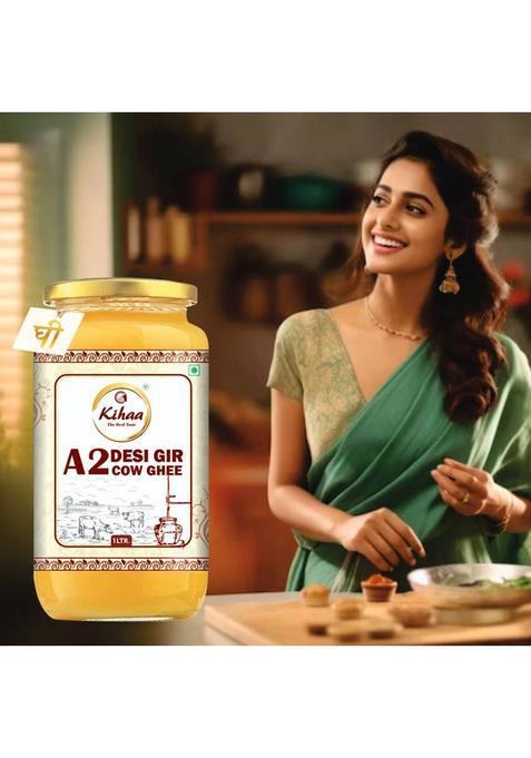 Kihaa Organic Ghee| A2 Cow Desi Pure,Natural & Health Glass Bottle (1 L)