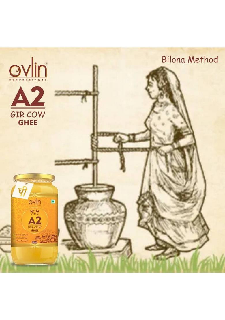 Ovlin A2 Desi Gir Cow|Bilona Method|Pure,Healthy| Pure Handmade Cow Ghee Glass Bottle (500 Ml)