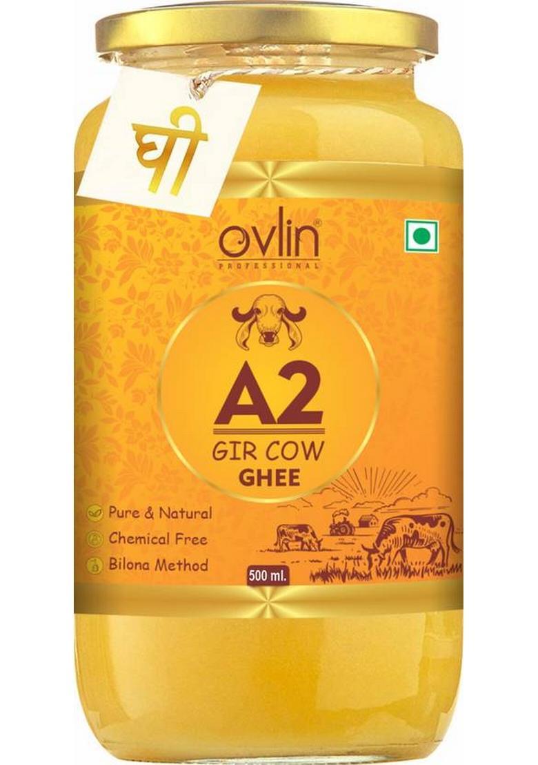 Ovlin A2 Desi Gir Cow|Bilona Method|Pure,Healthy| Pure Handmade Cow Ghee Glass Bottle (500 Ml)