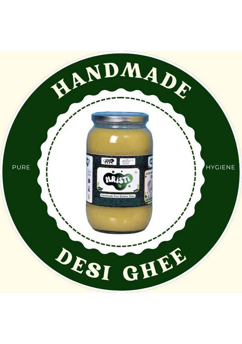 Mristi A2 Cow Handmade Desi Ghee,Lab Certified,Belona Methood Ghee Glass Bottle (500 G)