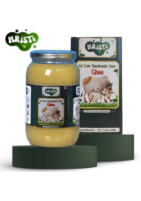 Mristi A2 Cow Handmade Desi Ghee,Lab Certified,Belona Methood Ghee Glass Bottle (500 G)