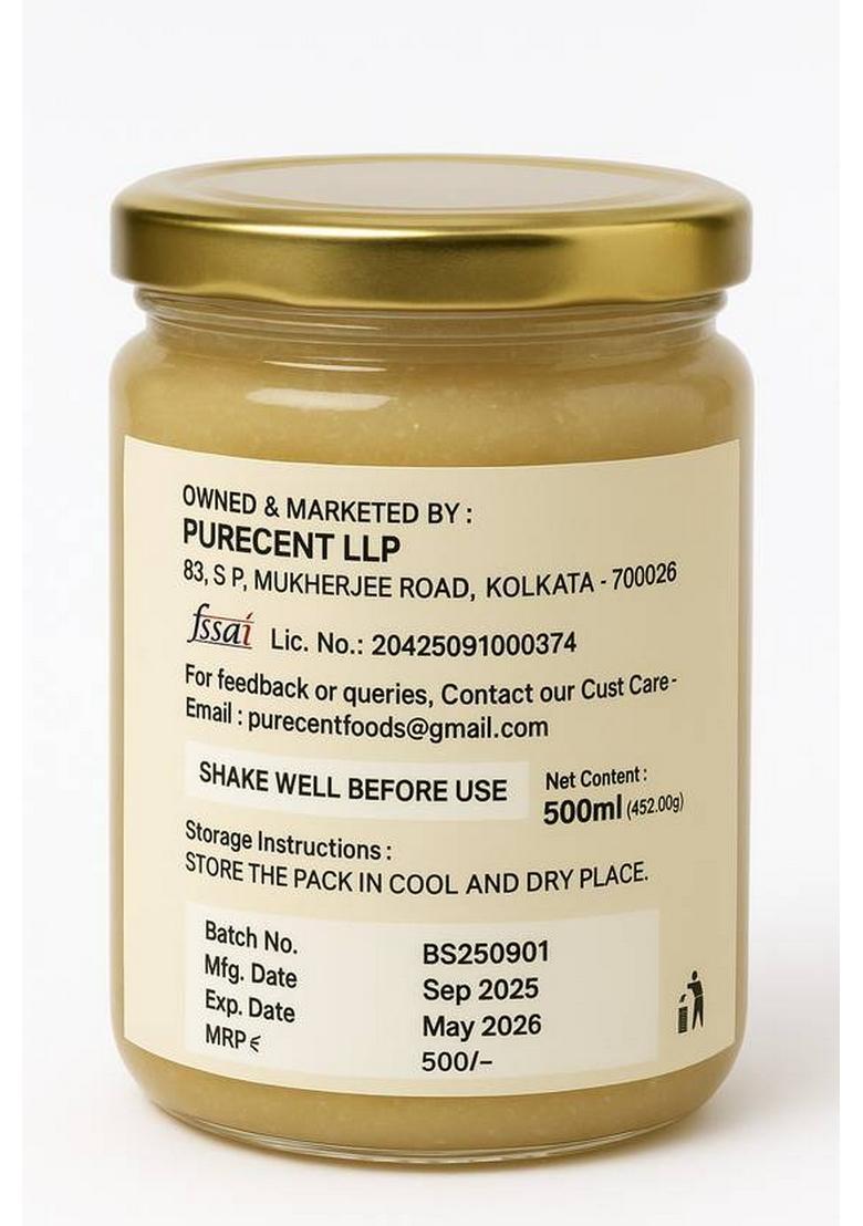 Purecent Traditional Bilona Method Ghee 500Ml Pure & Healthy Natural Rich In Nutrition Glass Bottle (500 Ml)