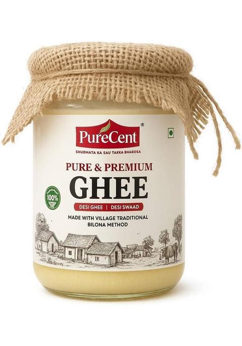 Purecent Traditional Bilona Method Ghee 500Ml Pure & Healthy Natural Rich In Nutrition Glass Bottle (500 Ml)