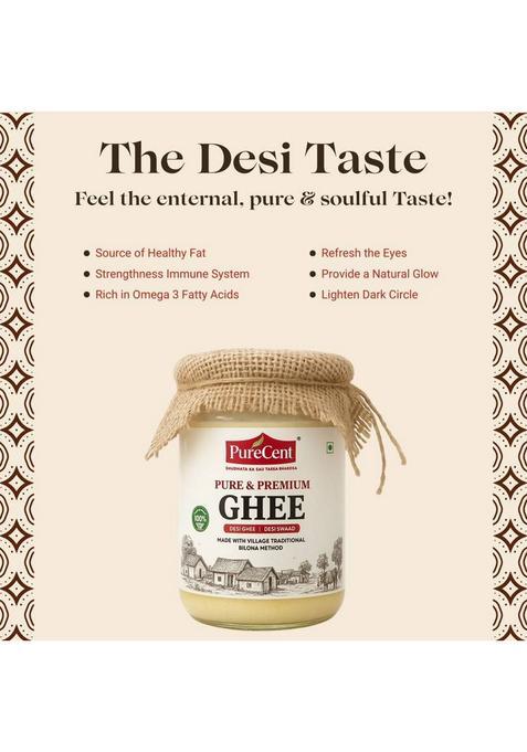 Purecent Traditional Bilona Method Ghee 500Ml Pure & Healthy Natural Rich In Nutrition Glass Bottle (500 Ml)
