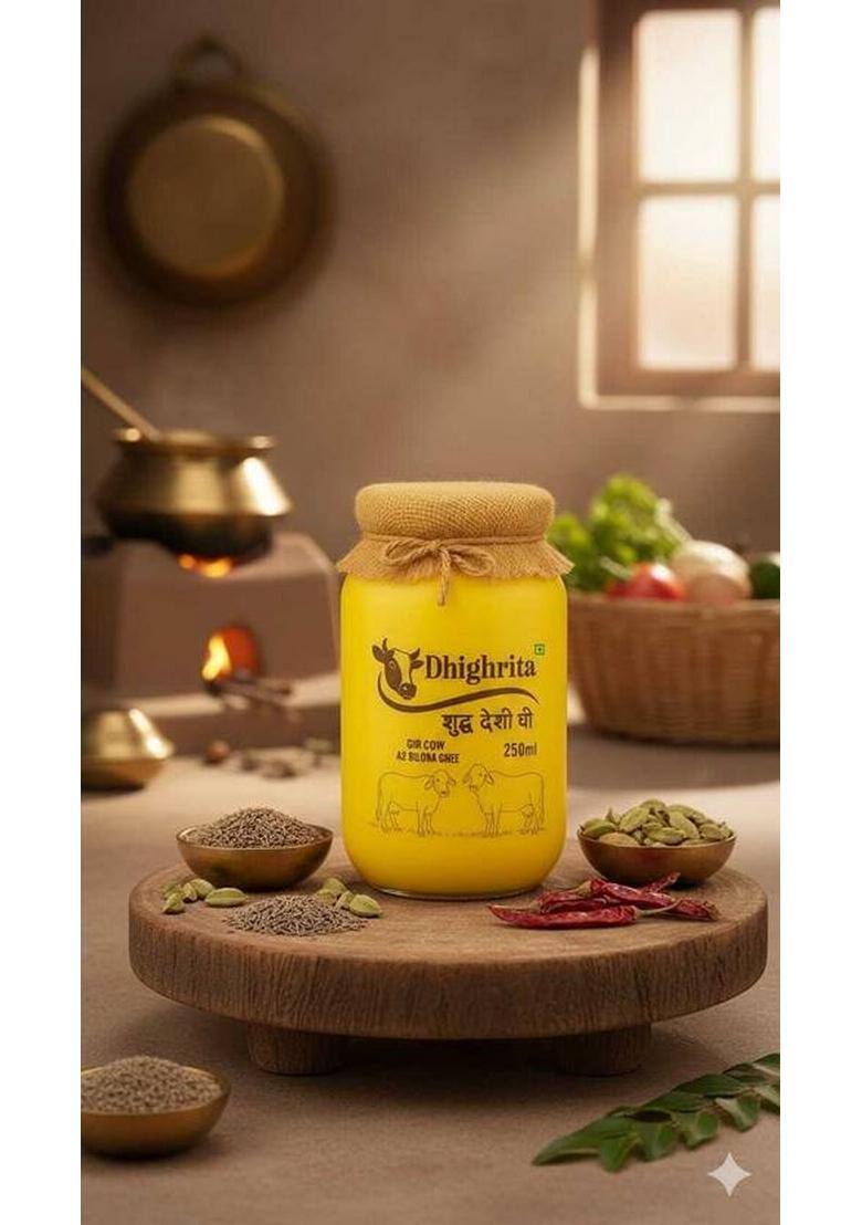 Dhighrita Premium A2 100% Pure Desi Hand-Churned Ghee 250G | Plastic Bottle (250 G)