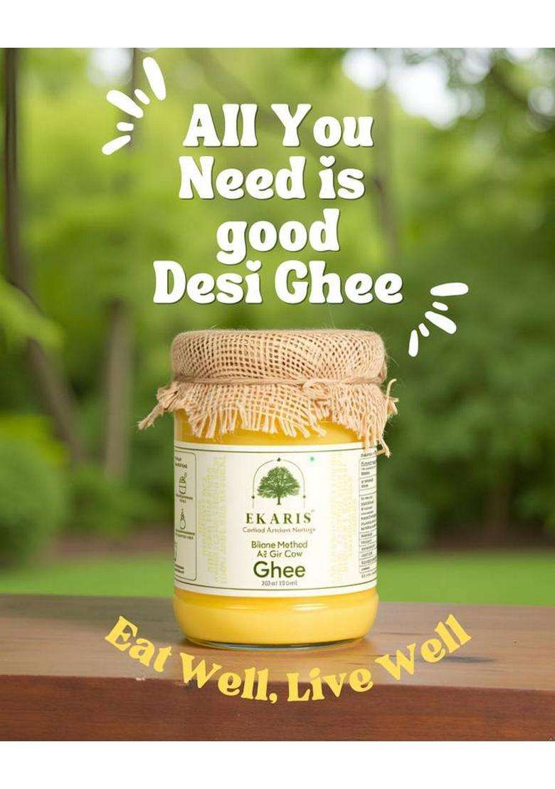 Ekaris A2 Gir Ghee Bilona Method Glass Bottle (250 Ml) - Indya