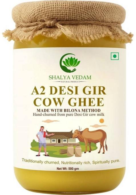 Shalya Vedam A2 Cow Ghee, Traditional Bilona Method, Pure, Natural And Healthy Ghee Glass Bottle (500 Ml)