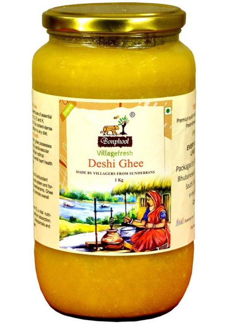 Bonphool A2 Desi Cow Ghee 1L | Pure Bilona Method Grass-Fed&Curd-Churned Indicus Cows Mason Jar (1000 G)
