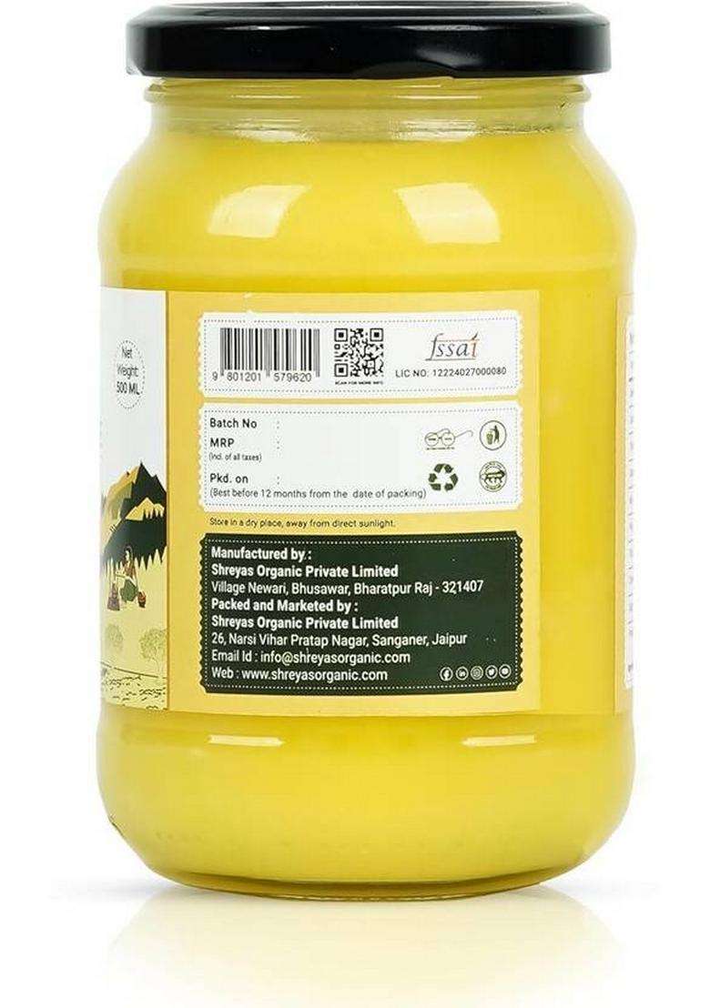 Shreyas Organic A2 Gir Desi Cow Ghee And Natural Healthy Farm ( 500Gm Each ) Glass Bottle (1 L, Pack Of 2) - Indya