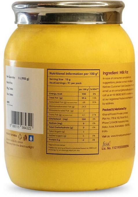 Himalayan Natives 100% Natural, Cow Ghee Plastic Bottle (1 L)
