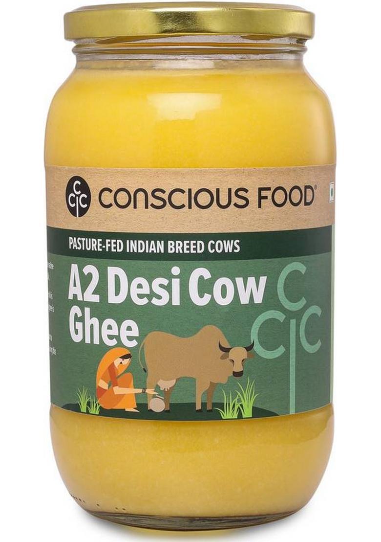 Conscious Food A2 Desi Cow Ghee 1L | Made With Pure Milk From Grass Fed Cows Mason Jar (1 L)