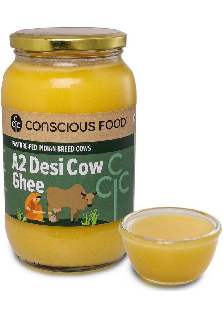 Conscious Food A2 Desi Cow Ghee 1L | Made With Pure Milk From Grass Fed Cows Mason Jar (1 L)