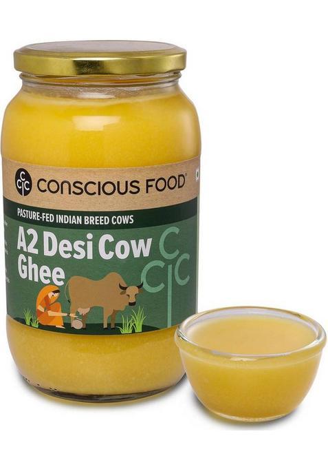 Conscious Food A2 Desi Cow Ghee 1L | Made With Pure Milk From Grass Fed Cows Mason Jar (1 L)