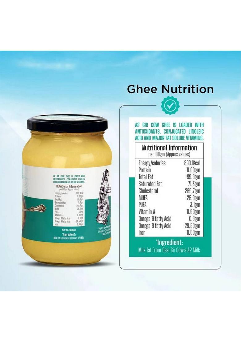 Gawdee Gir Cow Premium A2 |Grassfed, Cultured|Traditional Ghee Glass Bottle (500 Ml)