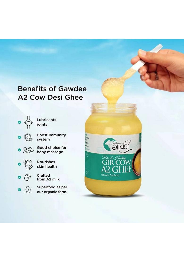 Gawdee Gir Cow Premium A2 |Grassfed, Cultured|Traditional Ghee Glass Bottle (500 Ml)