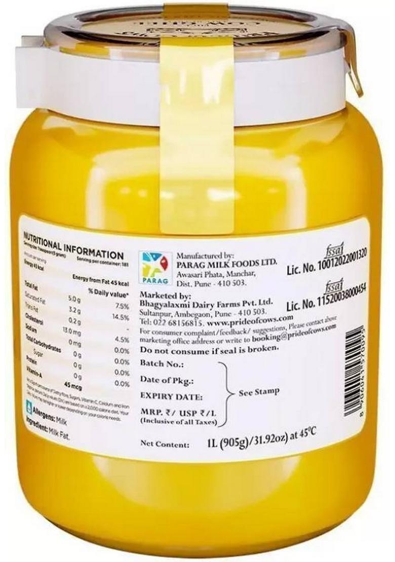 Pride Of Cows Single Origin Cow Ghee- Pure And Natural Desi Ghee, Rich Aromatic Ghee Plastic Bottle (1000 Ml)