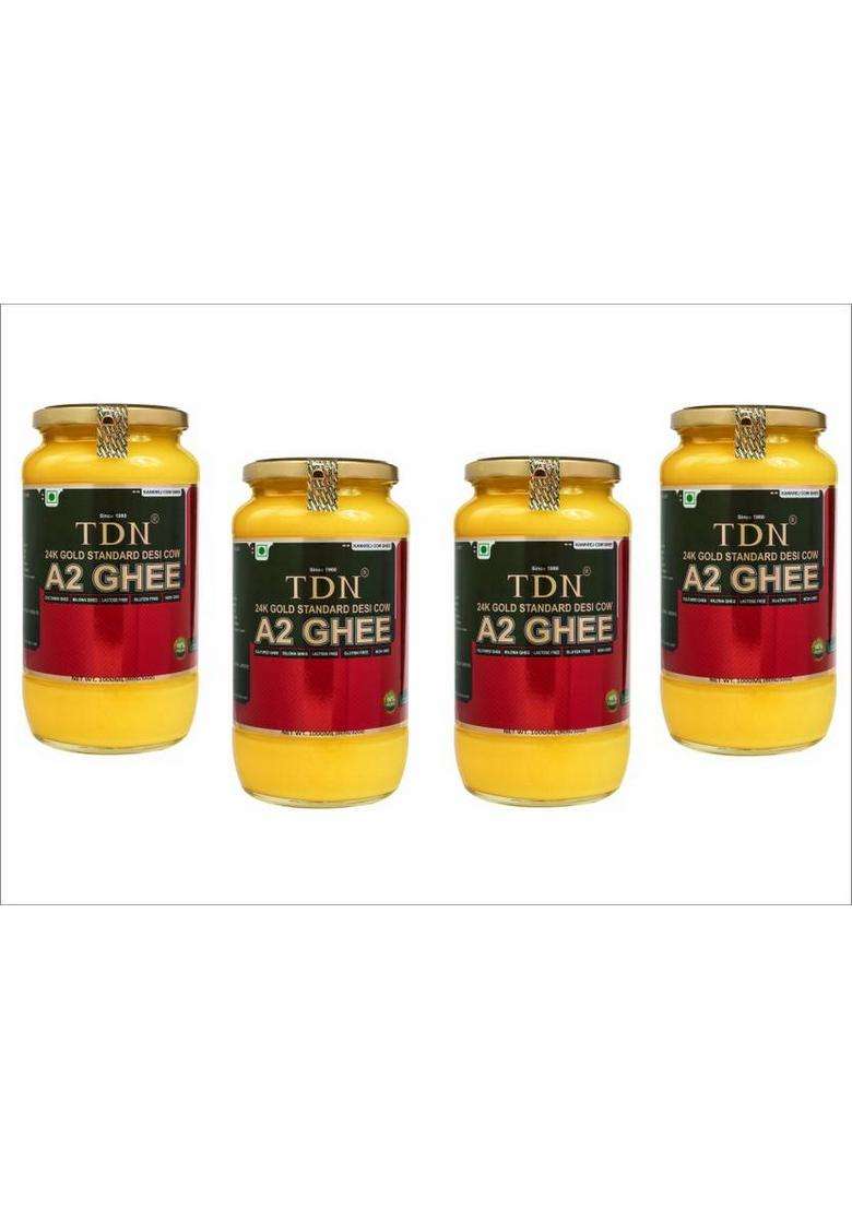 Tdn A2 Ghee 1 Kg|A2 Desi Ghee|Ghee Liter|A2 Ghee|Bilona Cow Litre|A2 Glass Bottle (1 L, Pack Of 4) - Indya