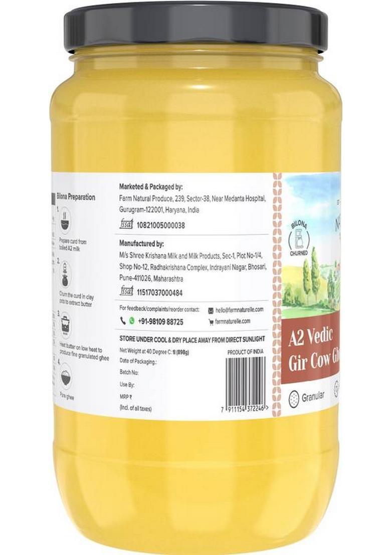 Farm Naturelle A2 Desi Cow Ghee From Grass Fed Gir Cows Glass Jar- And A Wooden Spoon. Bottle (1000 Ml)