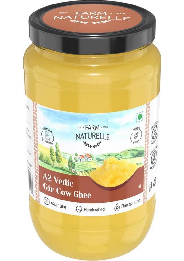 Farm Naturelle A2 Desi Cow Ghee From Grass Fed Gir Cows Glass Jar- And A Wooden Spoon. Bottle (1000 Ml)