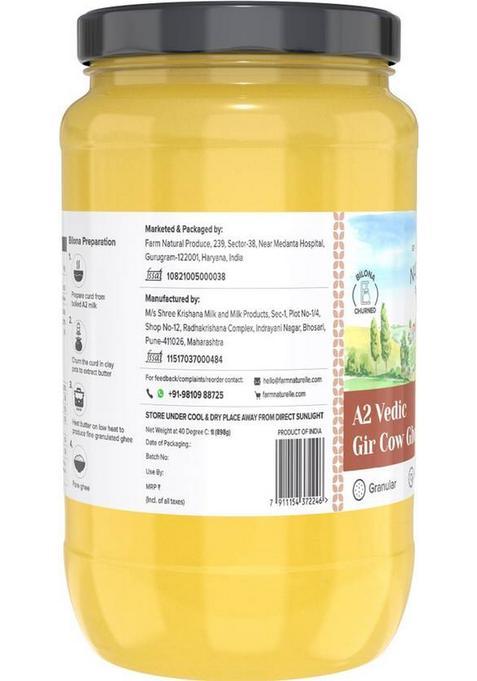 Farm Naturelle A2 Desi Cow Ghee From Grass Fed Gir Cows Glass Jar- And A Wooden Spoon. Bottle (1000 Ml)