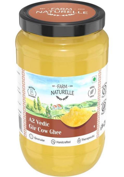 Farm Naturelle A2 Desi Cow Ghee From Grass Fed Gir Cows Glass Jar- And A Wooden Spoon. Bottle (1000 Ml)