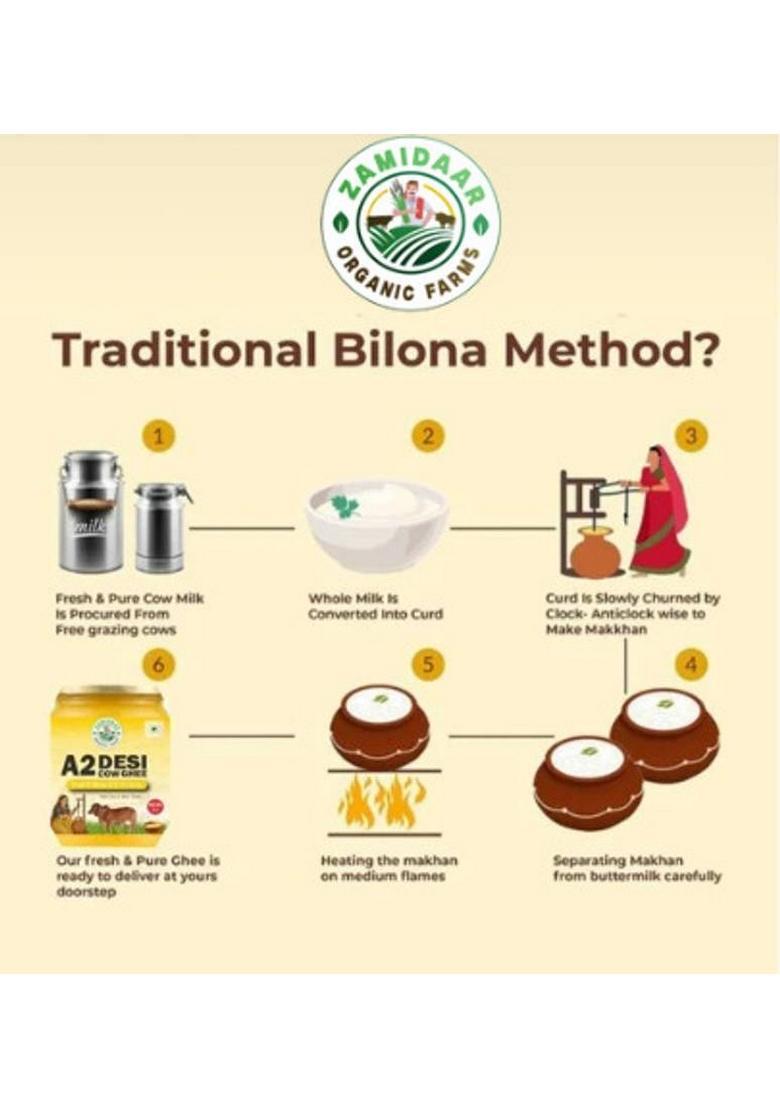 Zamidaar Organic Farms A2 Cow Ghee Glass Bottle (1000 G)