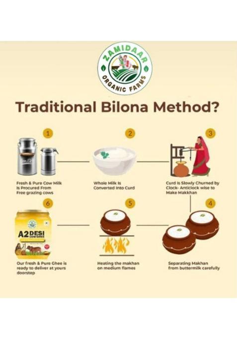 Zamidaar Organic Farms A2 Cow Ghee Glass Bottle (1000 G)