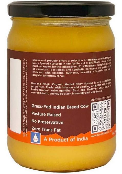 Sanjeevani Organics Organic Herbal Dairy Spread| Healthy Butter Alternative | Rich In Nutrients Ghee Glass Bottle (500 Ml)