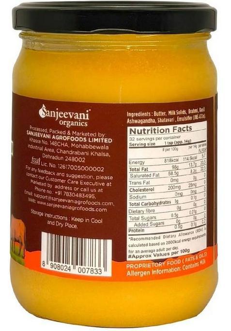 Sanjeevani Organics Organic Herbal Dairy Spread| Healthy Butter Alternative | Rich In Nutrients Ghee Glass Bottle (500 Ml)