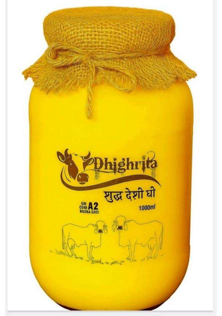 Dhighrita A2 Gir Cow Ghee Traditional Bilona Method \ Grassfed Pure And Health Glass Bottle (1000 Ml) - Indya