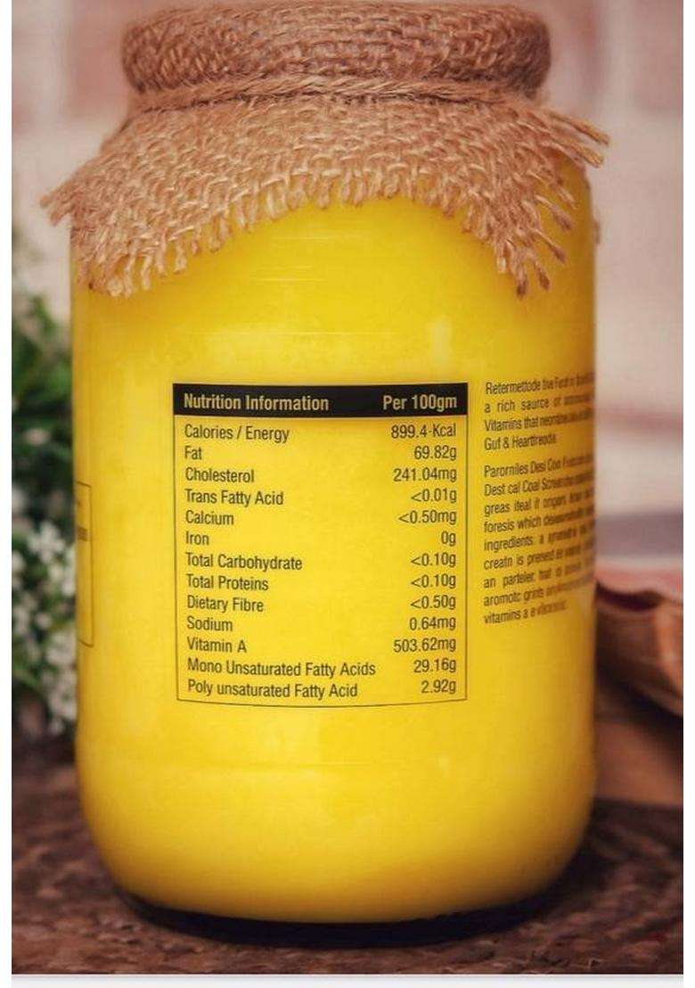 Dhighrita A2 Gir Cow Ghee Traditional Bilona Method \ Grassfed Pure And Health Glass Bottle (1000 Ml) - Indya