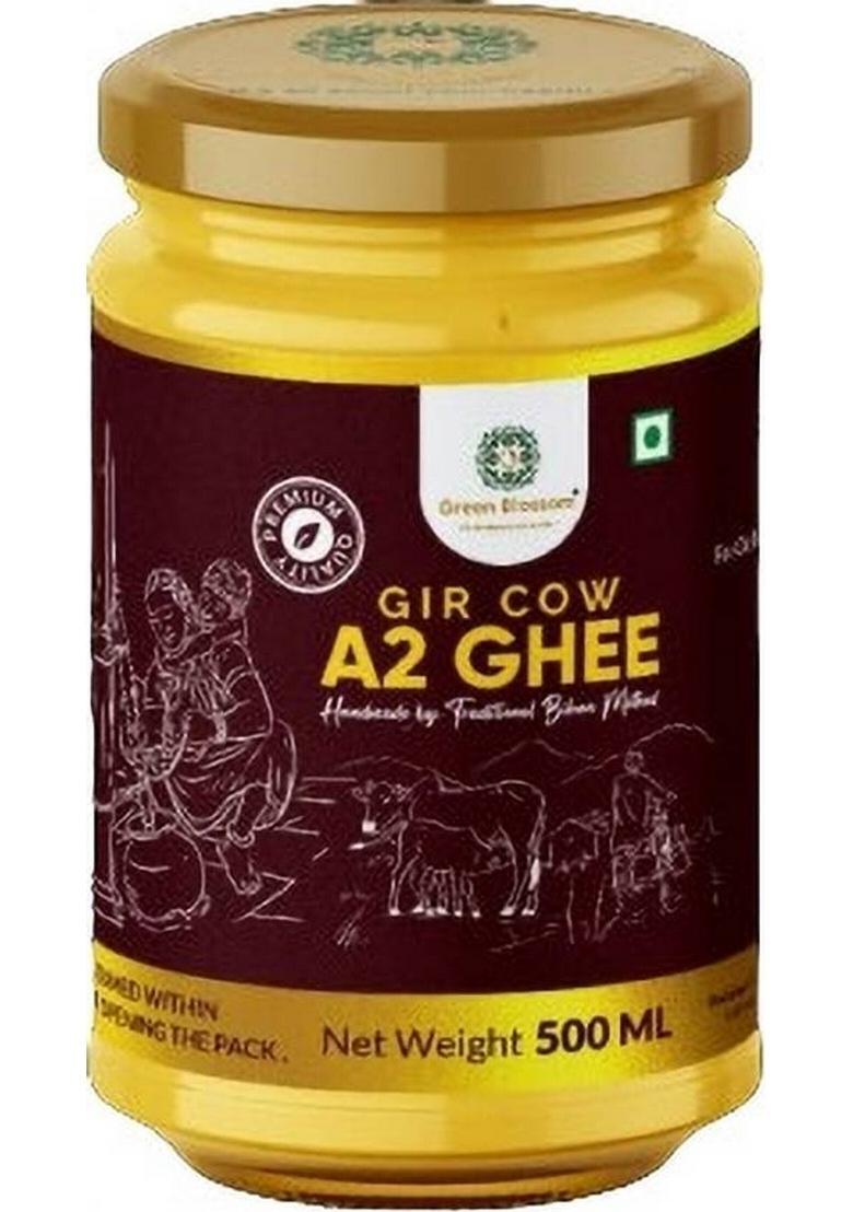 Green Blossom A2 Gir Cow Ghee | Traditional Bilona Hand Churned Pure Glass Bottle (500 Ml)