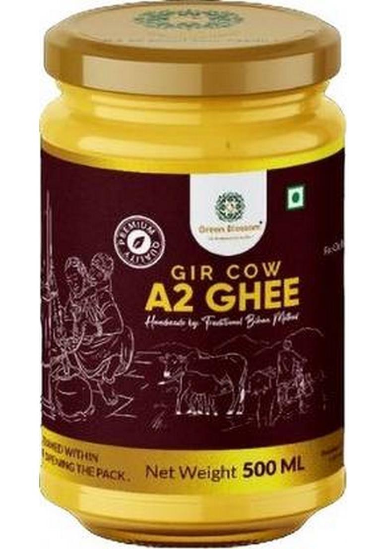 Green Blossom A2 Gir Cow Ghee | Traditional Bilona Hand Churned Pure Glass Bottle (500 Ml)