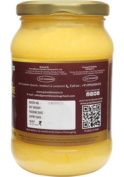 Green Blossom A2 Gir Cow Ghee | Traditional Bilona Hand Churned Pure Glass Bottle (500 Ml)