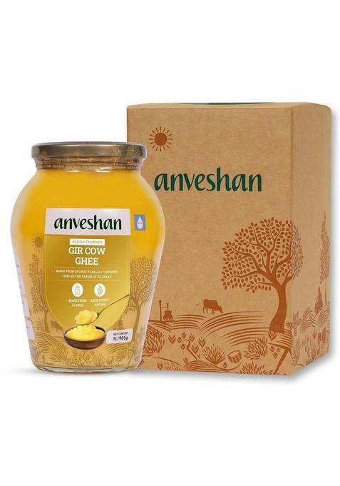 Anveshan Traditional Bilona Method A2 Gir Cow Ghee Glass Bottle (1 L)