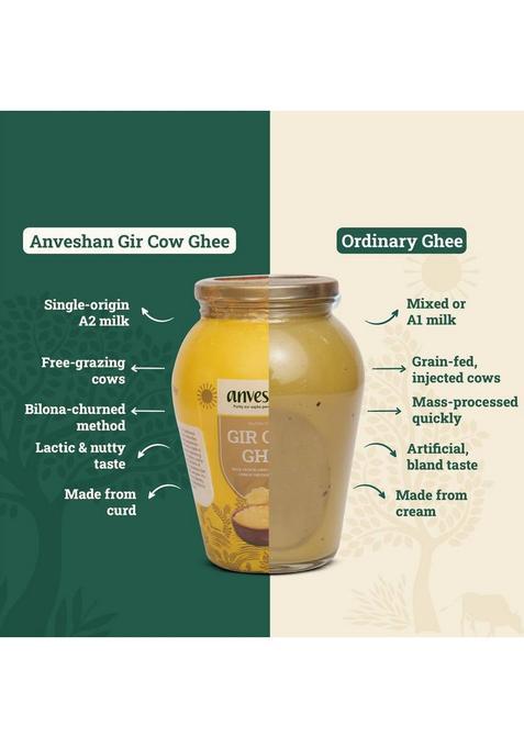 Anveshan Traditional Bilona Method A2 Gir Cow Ghee Glass Bottle (1 L)