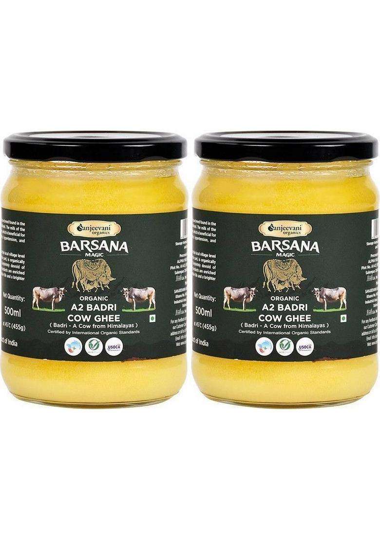 Sanjeevani Organics Pure A2 Badri Ghee | No Preservatives Nutrient Rich, Chemical-Free Glass Bottle (1000 Ml, Pack Of 2) - Indya