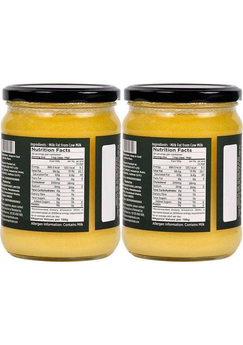Sanjeevani Organics Pure A2 Badri Ghee | No Preservatives Nutrient Rich, Chemical-Free Glass Bottle (1000 Ml, Pack Of 2) - Indya