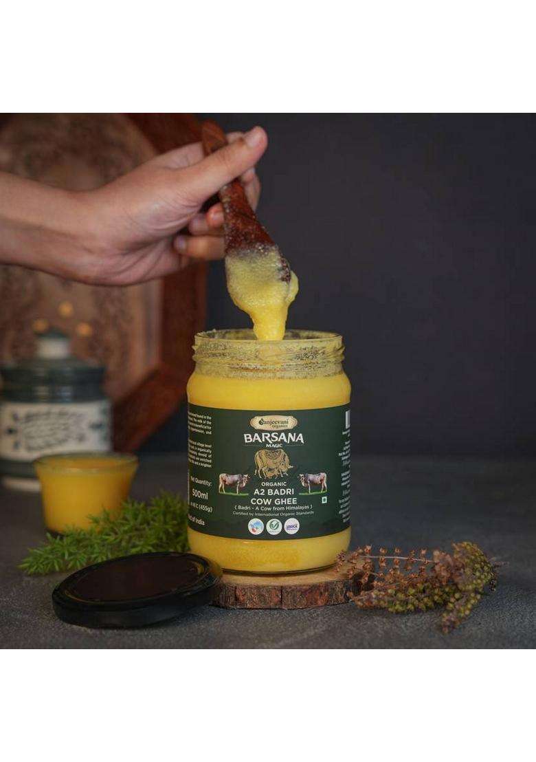 Sanjeevani Organics Pure A2 Badri Ghee | No Preservatives Nutrient Rich, Chemical-Free Glass Bottle (1000 Ml, Pack Of 2) - Indya