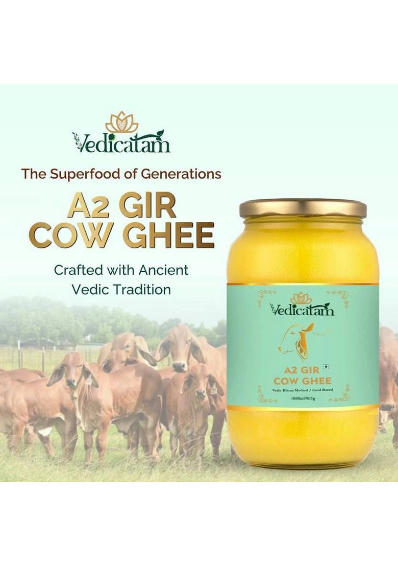 Vedicatam A2 Gir Cow Ghee Traditional Bilona Method, 100% Pure, Natural, Milk Curd Based Glass Bottle (500 G)
