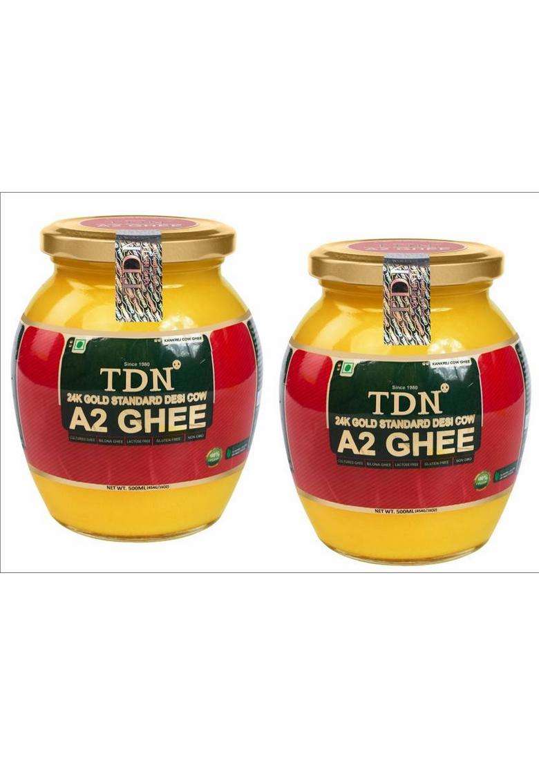 Tdn A2 Ghee 500Ml|Desi Cow Bilona A2|Pure 500 Ml|Organic Glass Bottle (500 Ml, Pack Of 2) - Indya